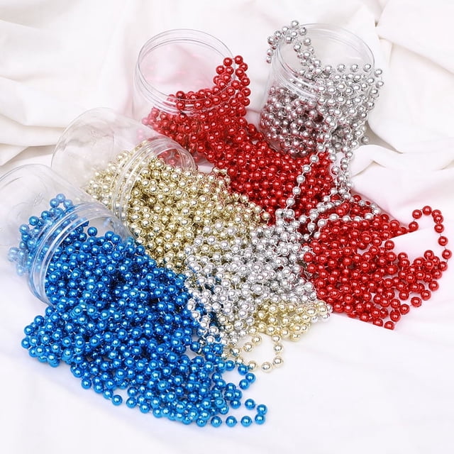 Cadena de perlas para decoración de árbol de Navidad, cadena de bolas navideñas colgantes de 8 metros de largo, caja de oro, plata, rojo y azul