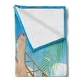 thumbnail image 2 of Beach Soft Flannel Fleece Throw Blanket, Legs of the Lady Laying in the Hammock Toward the Ocean in Hawaiian Tropical, Cozy Plush for Indoor and Outdoor Use, 50" x 60", Cream and Blue, by Ambesonne, 2 of 5