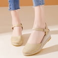 thumbnail image 4 of Women Espadrilles Wedge Sandals Closed Pointed Toe Casual Walking Sandal Ladies Slingback Ankle Strap Low Heel Shoes Yellow 6.5, 4 of 5