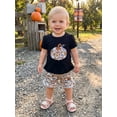 thumbnail image 6 of Cjfdfy Toddler Baby Girl Halloween Outfit Infant Baby Girls Summer Fall Clothes 6 12 18 24 Months 2 3 4 Years Pumpkin Face Print Ruffled Trim Short Sleeve T Shirt Tops and Camouflage Shorts Set, 6 of 9