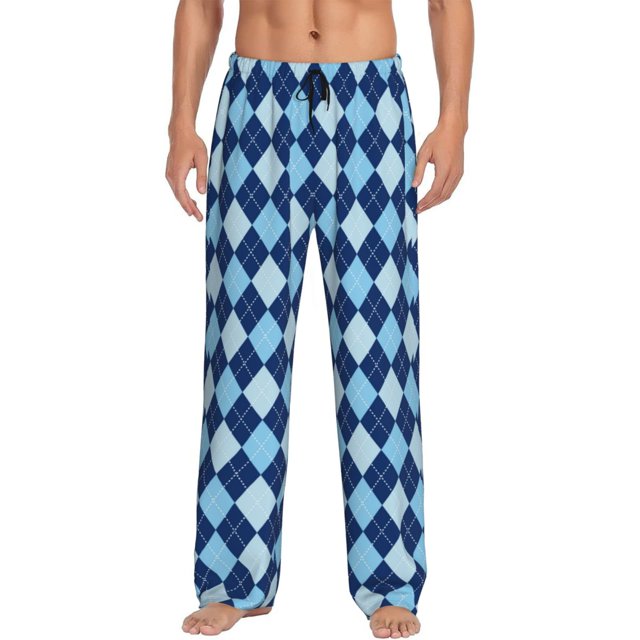 Balery Blue Squares Pantalones de pijama para hombre, pijama ultraligero, pantalón de descanso-Large