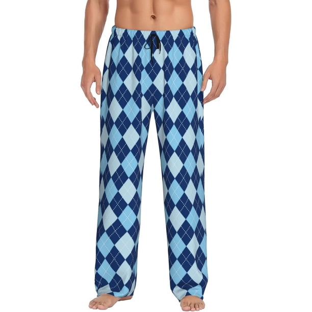 Balery Blue Squares Pantalones de pijama para hombre, pijama ultraligero, pantalón de descanso-Large