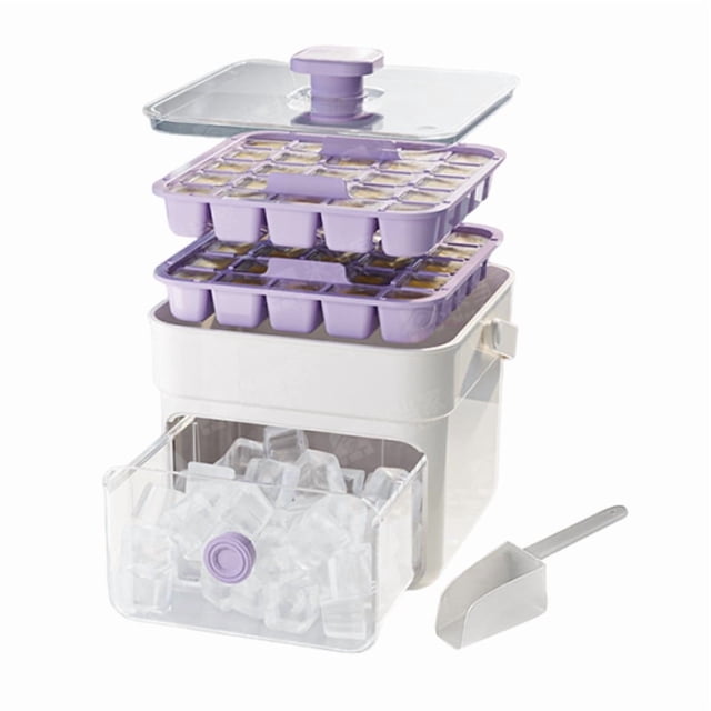 Ice Cube Tray with Lid and Ice Storage Bin, 50 Ice Cubes Press and Release Ice Mold, Drawer Style Portable Ice Maker with Scoop, PET+PP Ice Cube Container for Freezer, Home, Camping - Color 4