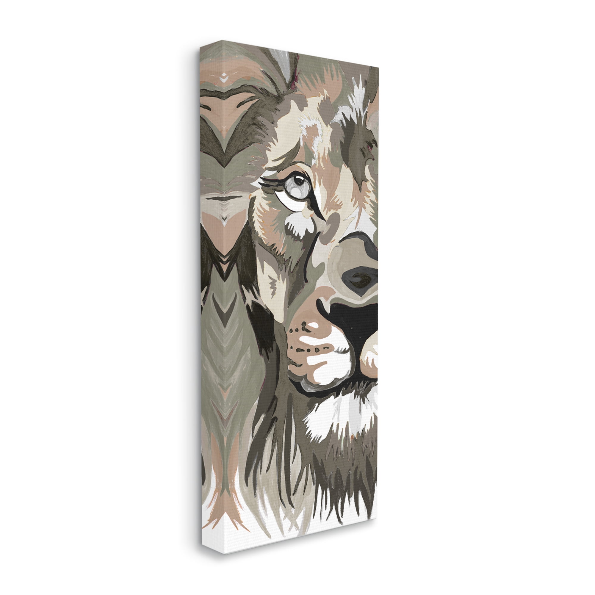 Stupell Industries Muted Lion Face Portrait Animals & Insects Painting Gallery Wrapped Canvas Print Wall Art, 10 x 24