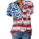 thumbnail image 1 of Gibobby Camisas mexicanas con cuello en V para mujer Camiseta manga corta con estampado flores y cuello en V encaje informal a la moda verano para mujer(Azul,G), 1 of 3