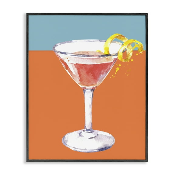 Stupell Industries Cocktail on Blocked Hues Food & Beverage Painting Black Framed Art Print Wall Art, 11 x 14