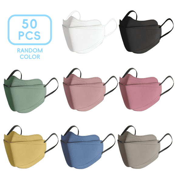 TELOLY 50 Pcs KN95 Face Masks,Fish-Shaped Surgical Masks,Comfortable Breathing Mask