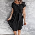 thumbnail image 3 of Vestido De Manga Corta Vestidos camiseros cortos Cinturón con botones Vestido informal Vestidos con cintura cortada (Negro S) Cgtredaw para Mujer Negro T M, 3 of 6