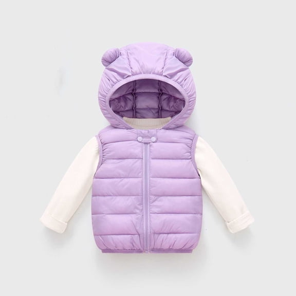 Spazoro Toddler Girls Lightweight Puffer Vest with Hood, Quilted Solid Color Warm Full Zip Sleeveless Outerwear Coat Purple Size 5-6