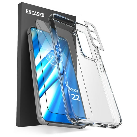 Encased (3 Pack) Designed for Samsung Galaxy S22 Clear Case with Screen Protector Tempered Glass   Camera Lens Protector, Protective Phone Kit