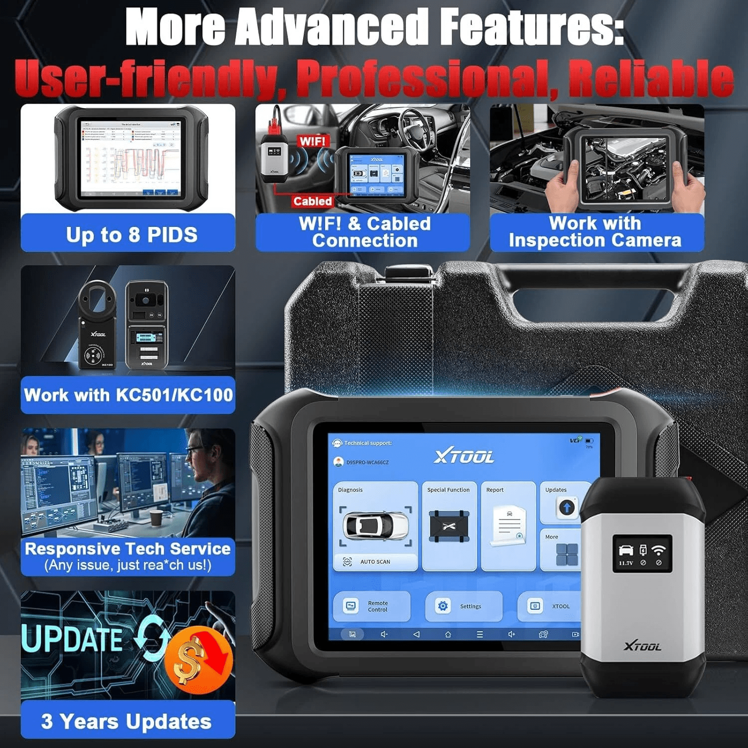XTOOL D9S Pro Automotive OBD2 Scanner Bluetooth, Bi Directional Scan Tool, Full System Diagnostic Tool with KC501 Key Pr0gramming Tool, 45 Services