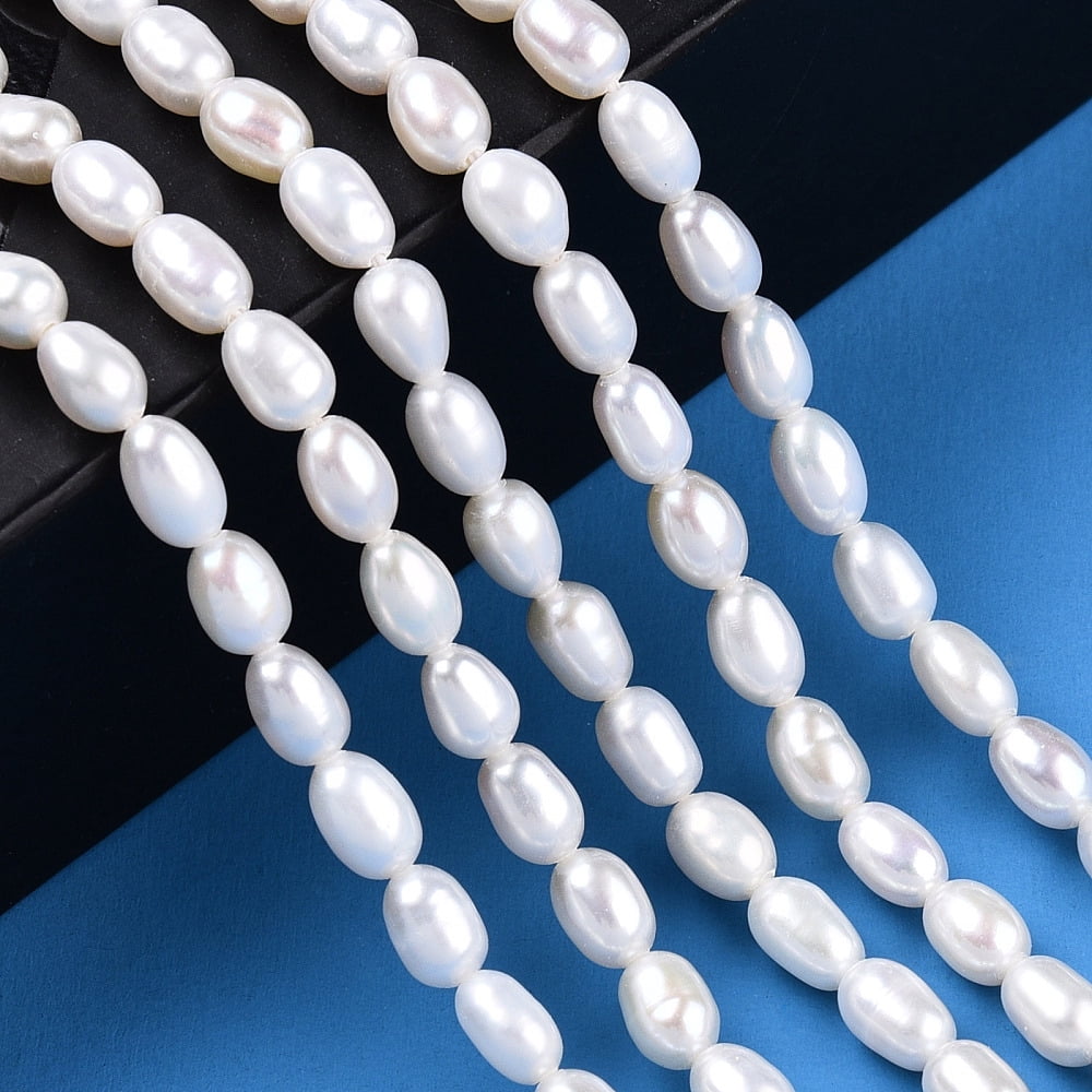 Natural Cultured Freshwater Pearl Beads Strands Rice Seashell Color 5~6x4~4.5mm Hole: 0.7~0.8mm about 29~31pcs/strand 7.09 inch(18cm)