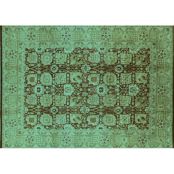 Ahgly Company Machine Washable Indoor Rectangle Oriental Turquoise Blue Industrial Area Rugs, 8' x 12'