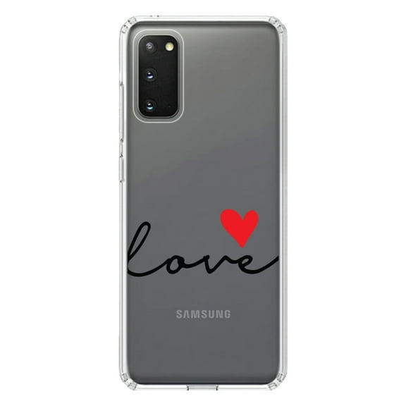 DistinctInk Clear Shockproof Hybrid Case for Galaxy S20 PLUS / 5G (6.7" Screen) - TPU Bumper Acrylic Back Tempered Glass Screen Protector - Love Heart Black & Red