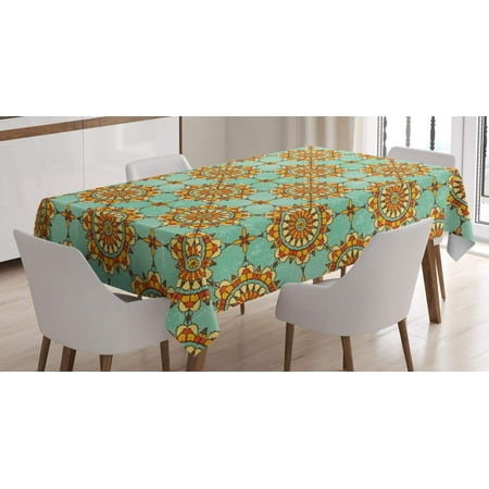 

Mindunm Moroccan Tablecloth Decor Ornamental Abstract Moroccan Motif with Old Fashion Victorian Influences Artwork Dining Room Kitchen Rectangular Table Cover 60 X 84 Orange Mint