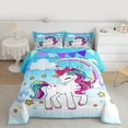 thumbnail image 2 of Castle Fairy Cartoon Unicorn Queen Comforter Set,Rainbow Stars Print Bedding Comforter Set, 2 of 8