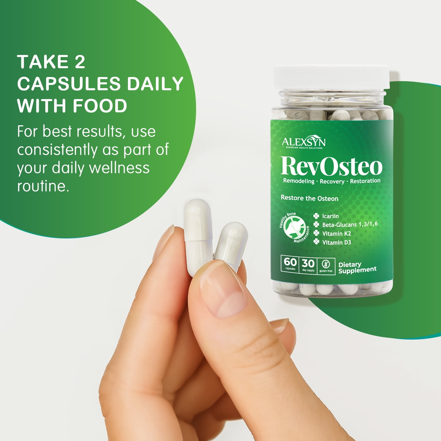 RevOsteo Bone & Metabolic Support – 60 Capsules Advanced Bone Nutrition with Icariins, Vitamin K2, D3, Boron & Beta-Glucans | Vegan & Gluten-Free | 2X Support vs. Basic Calcium