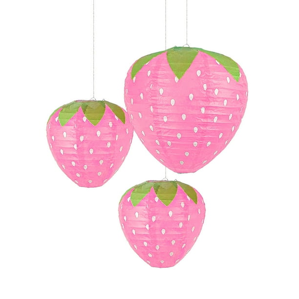 Linterna de papel 3D con forma de fresa para niños, decoración para fiesta de cumpleaños de jardín de infantes, linterna plegable hecha a mano con forma de extraterrestre