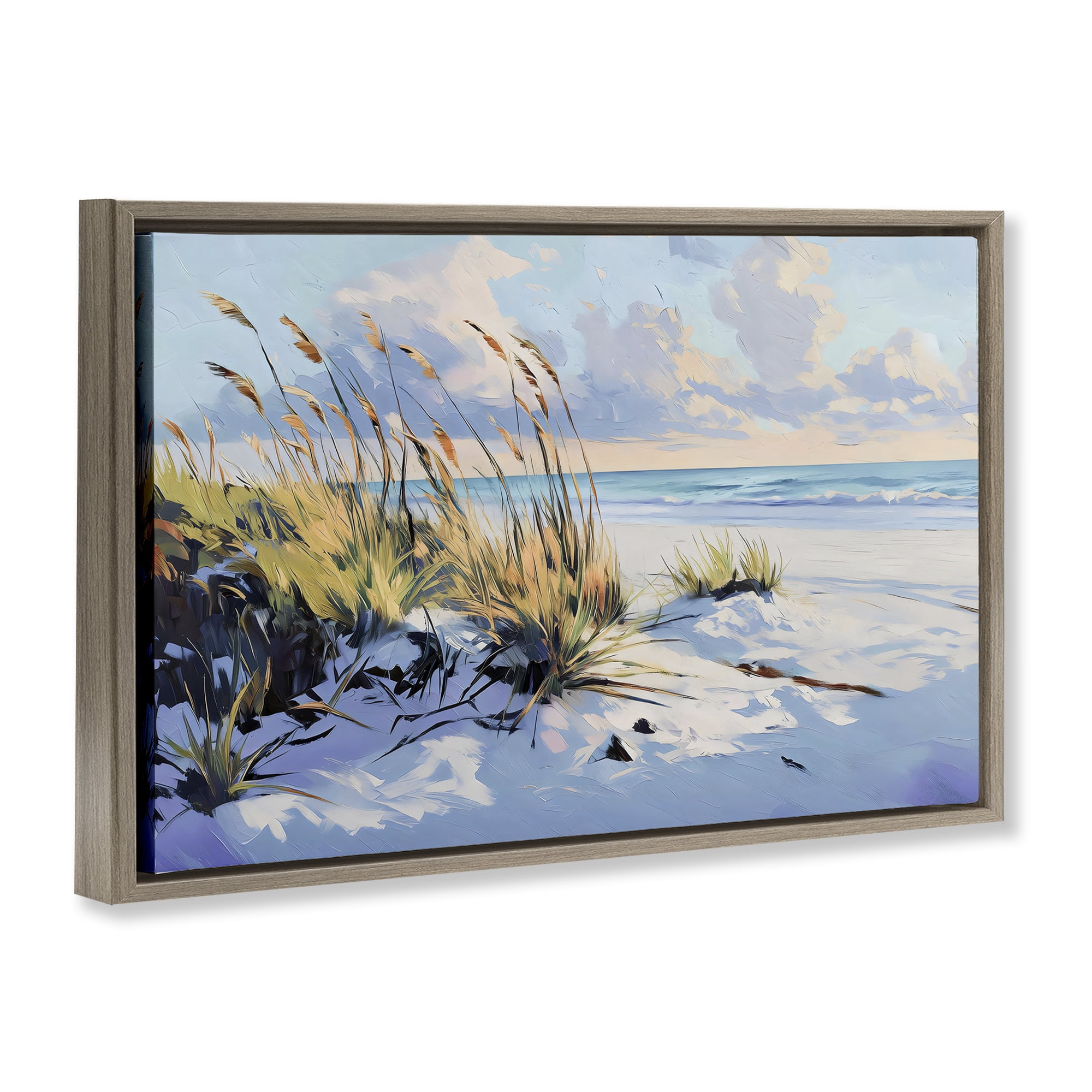 Stupell Industries Grassy Sand Dunes Beach Brown Framed Floater Canvas Wall Art, design by Gina Kelly