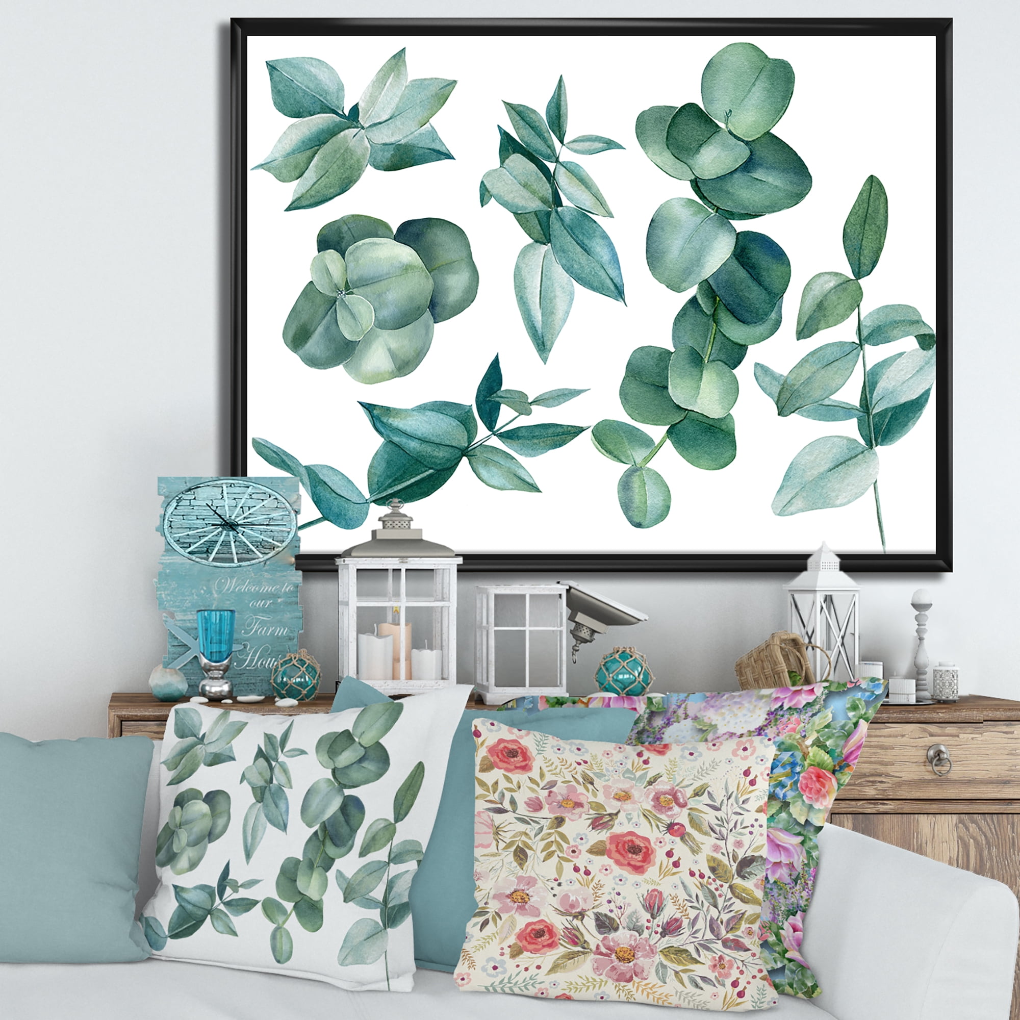 Designart 'Eucalyptus Leaves In Dark Green ' Traditional Framed Canvas Wall Art Print