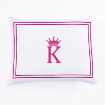Eiderdown Decor White 100% Cotton Sateen Hotel stitch Pillow Sham Crown Applique Monogram (K) in Hot Pink - US Standard Size 20" x 26"(2 Pcs) - 400 threadcount