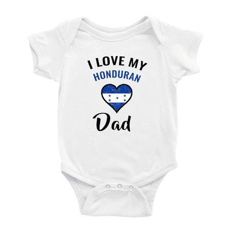 

I Love My Honduran Dad Heart Flag Cute Baby Bodysuit Romper (White 12-18 Months)