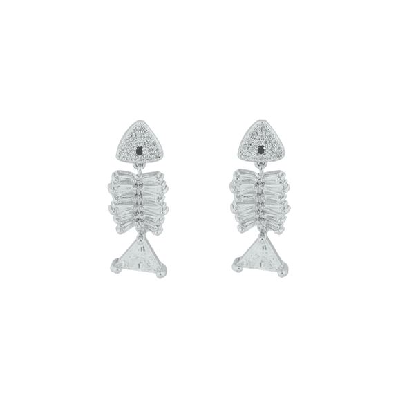 【Stud Earrings】Tiered Fishbone Cubic Zirconia Earrings with Dark Accents, Edgy & Dimensional, Ideal for Women Loving Avant-Garde Styles