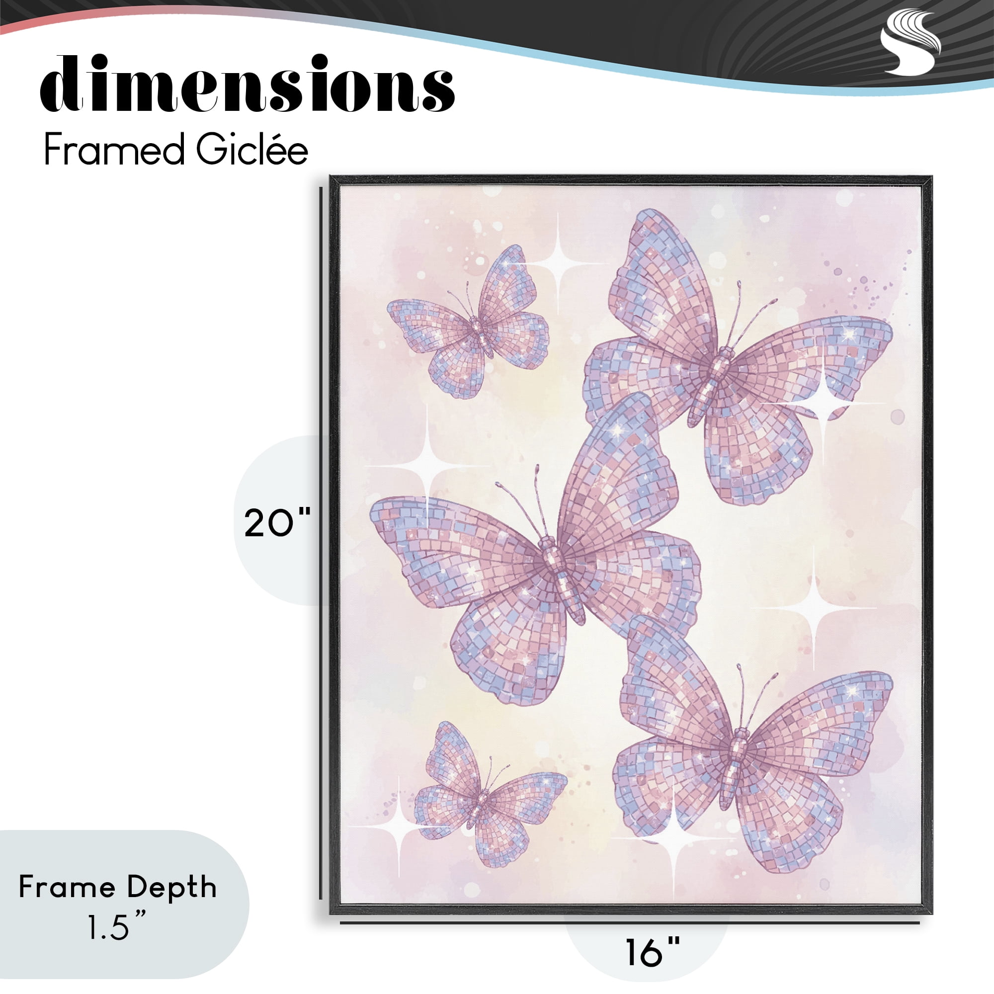 Stupell Industries Delicate Disco Butterfly Dance Black Framed Giclee Art, design by Lil' Rue