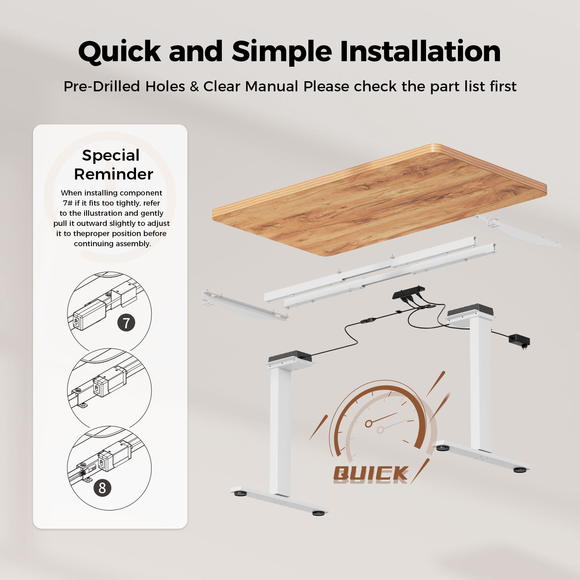 55.1 Inch Dual Motor Electric Adjustable Standing Desk, Computer Desk with Memory Controller, Home Office Desk with Seamless tabletop,265 lbs Weight Capacity,Light Rustic Brown(Two packages)