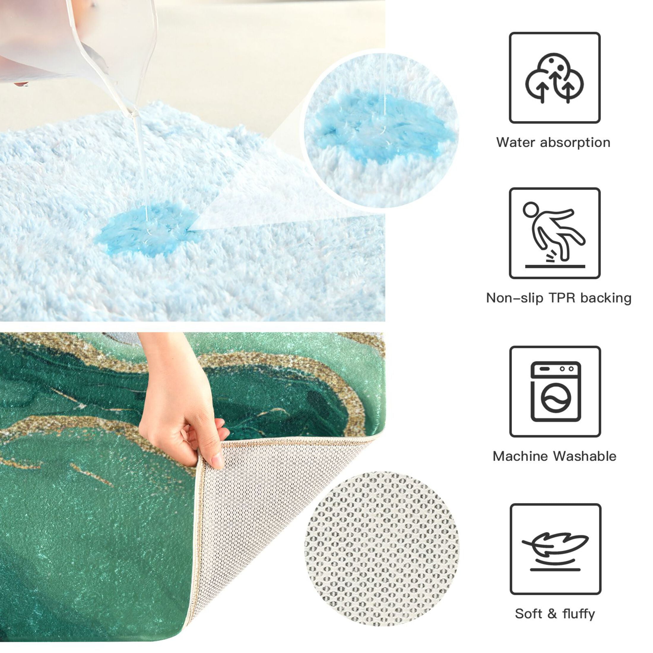 RMDQTR 2PCs Bathroom Rugs Set Plush Toilet Base Mat 16" × 24" Bath Mat and 20" × 24" U Shape Soft Rugs Non Slip Absorbent