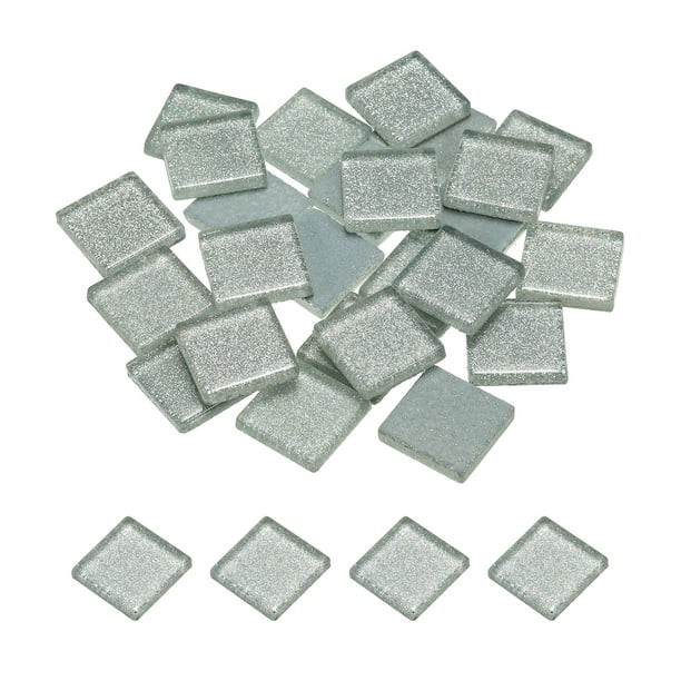 Mosaico Azulejos, Vidrio Azulejos, Brillo Cristal Mosaico Vidrio Piezas Granel Cuadrado Brillo Cristal Mosaico Azulejos 2 x 2cm para Hogar Decoración, 25uds(100g, Plata Gris)