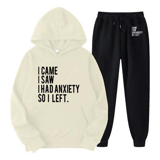 Gibobby Conjuntos de sudadera con bloques Conjunto de pantalones de dos piezas para mujer con sudadera con capucha de manga larga con estampado inglés(Beige,CH)