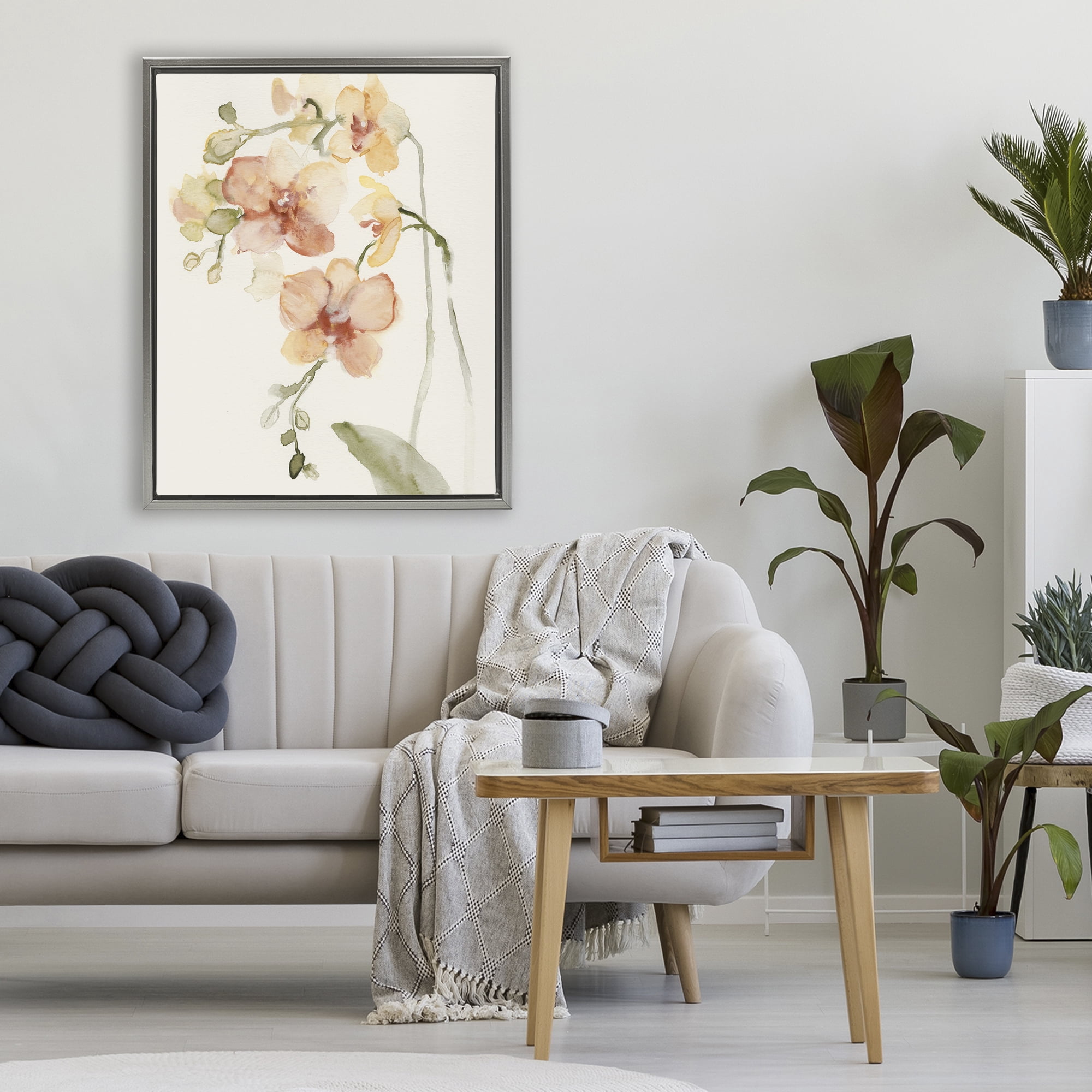 Stupell Industries Peach Orchid in Bloom Gray Framed Floater Canvas Wall Art, design by Victoria Barnes