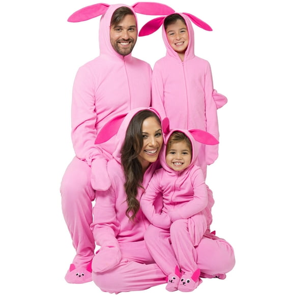 A Christmas Story Men's Ralphie Deranged Pink Bunny Suit Hooded Pajama Costume Union Suit Outfit Sleeper (S/M)