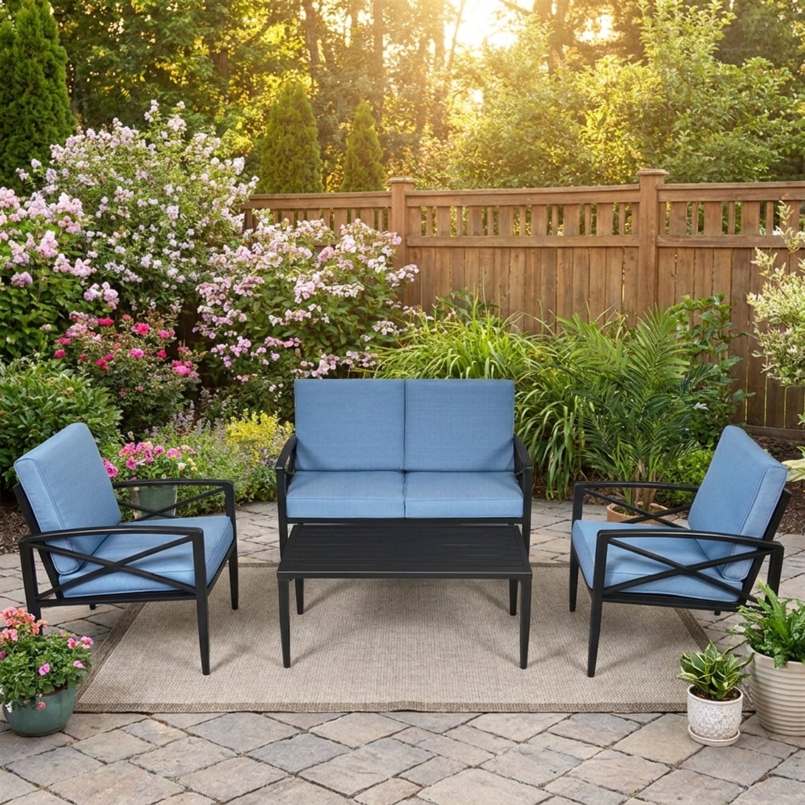 Biotree 4 Piece Patio Furniture Set aluminum frame cushioned sofa outdoor conversation set with side table for garden backyard and porch