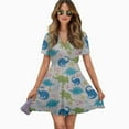 thumbnail image 2 of Cartoon Dinosaur Women Dress V-Neck Short Sleeve Flowy Swing Party Midi Dress, 2 of 4