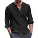 thumbnail image 2 of Blusas y camisas de manga larga con cuello redondo para hombre, blusa informal de moda lisa con cuello redondo y botones, blusa de manga larga para hombre., 2 of 6