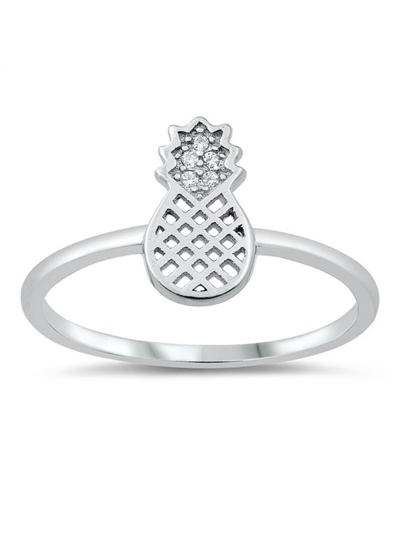Clear Cubic Zirconia Pineapple Ring Sterling Silver Size 10