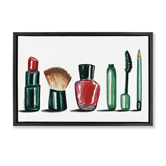 Stupell Industries Makeup Tools & Brushes Fashion Painting Black Floater Framed Canvas Art Print Wall Art, 25 x 17