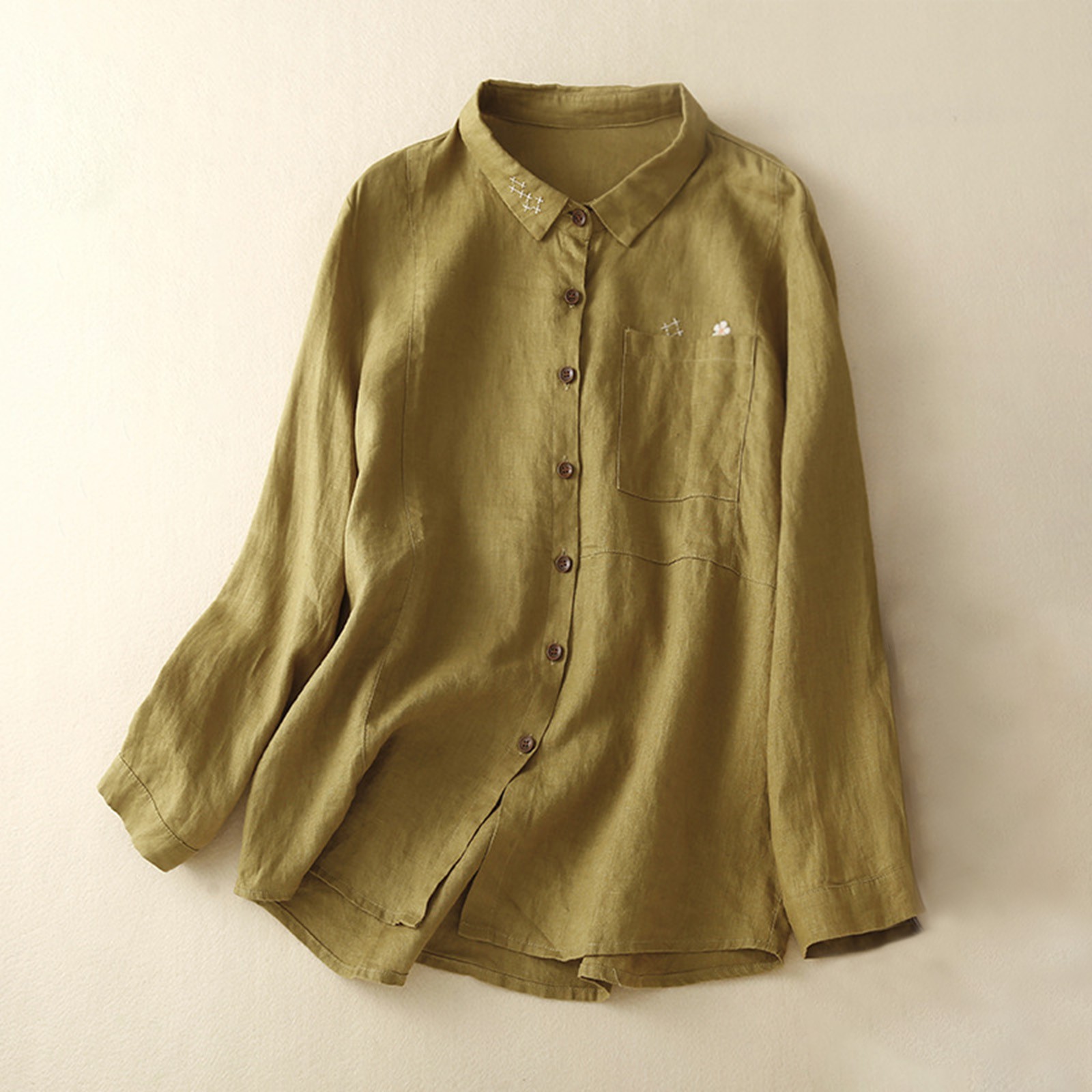 JNGSA Women's Cotton Buttondown Shirts Fashion Solid Color Casual Long