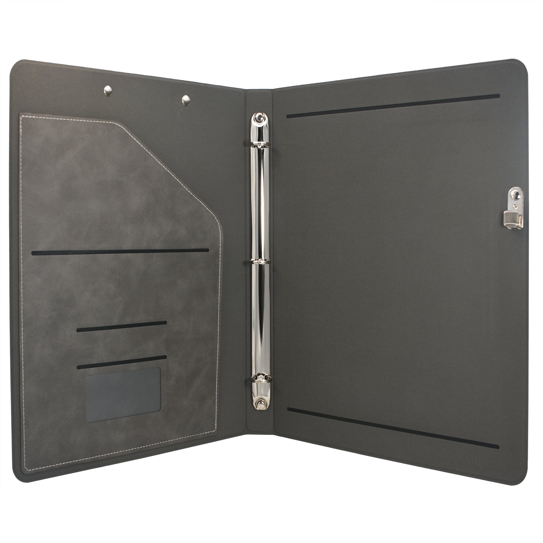 3 Ring Binder Padfolio Clipboard Case with Color File Folders, PU Leather Padfolio Ring Binder with Clipboard