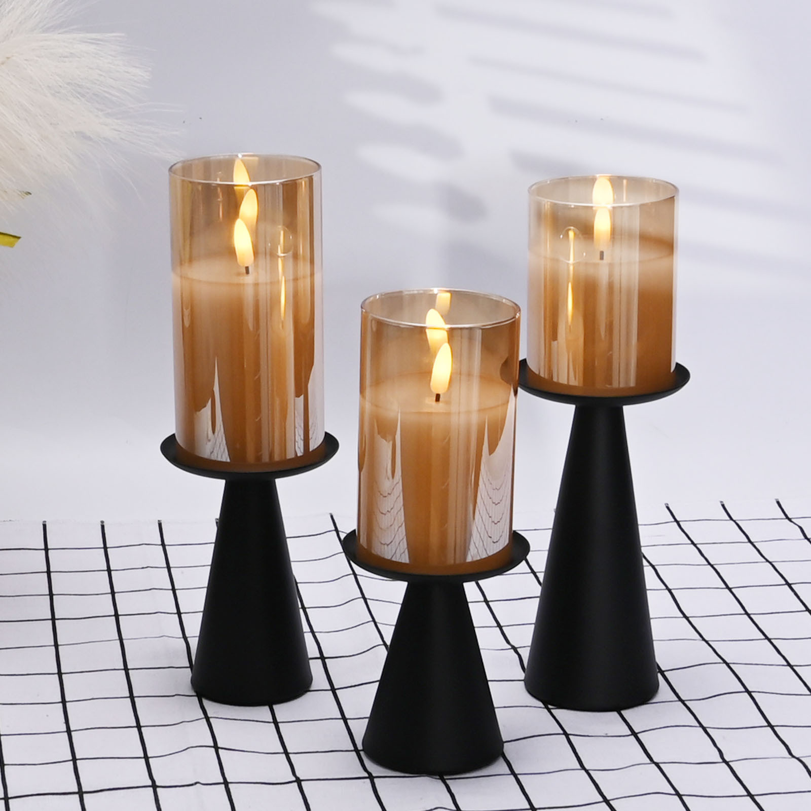 ZUDKSUY Vintage Black Candle Holders for Pillar Candles Metal Set of 3