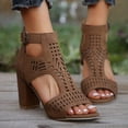 thumbnail image 2 of Gladiator Sandals for Women Open Toe High Block Heeled Summer Booties Breathable Cutout Ankle Strap Back Zipper Ankle Boots Brown Size 8.5, 2 of 7