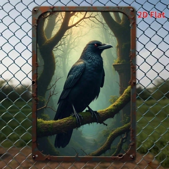 HELLOYOUNG Vintage Metal Raven Wall Art 8x12 Inch, Gothic Black Bird Hanging for Indoor Outdoor Farmhouse Home Decor
