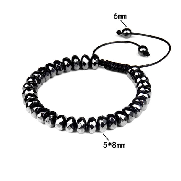 Pulsera magnética de piedra biliar negra, piedra energética para la salud, pulsera tejida retro