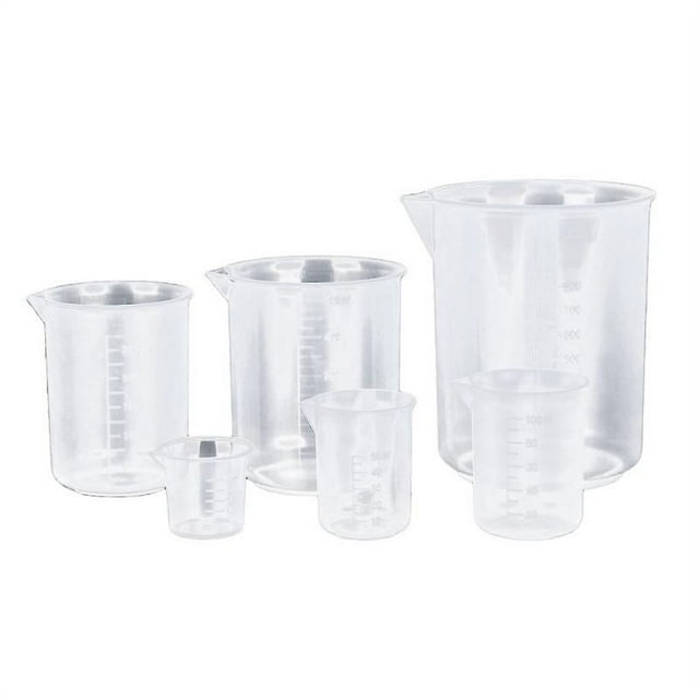 taza medidora de plástico de 5 piezas Blanco set de vasos medidores translúcidos con picos vertedores y marcaciones en ml, tamaños escalonados de 50 ml a 1000 ml, boca ancha para fácil extracción y limpieza; adecuados para medir y almacenar líquidos en cocina, repostería y uso doméstico.