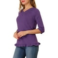 thumbnail image 4 of INSPIRE CHIC Women's V Neck Tiered Lace Ruffle 3/4 Sleeve Boho Layered Blouse Purple XL, 4 of 6