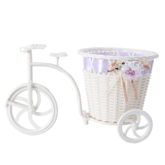 Flower Basket Rattan Tricycle Shape Home Decoration Large Size White 1pc