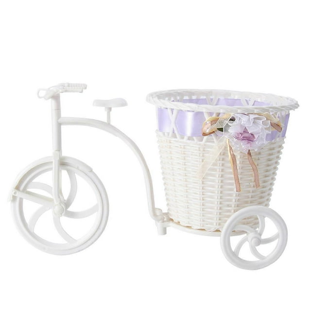 Flower Basket Rattan Tricycle Shape Home Decoration Large Size White 1pc