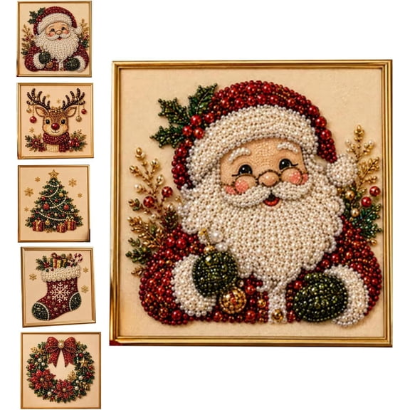 Diamond Painting Art Kit DIY Christmas Pearl Diamond Painting Art Kit with Frame Festive Christmas Desig, Easy for Beginners(Santa Claus)